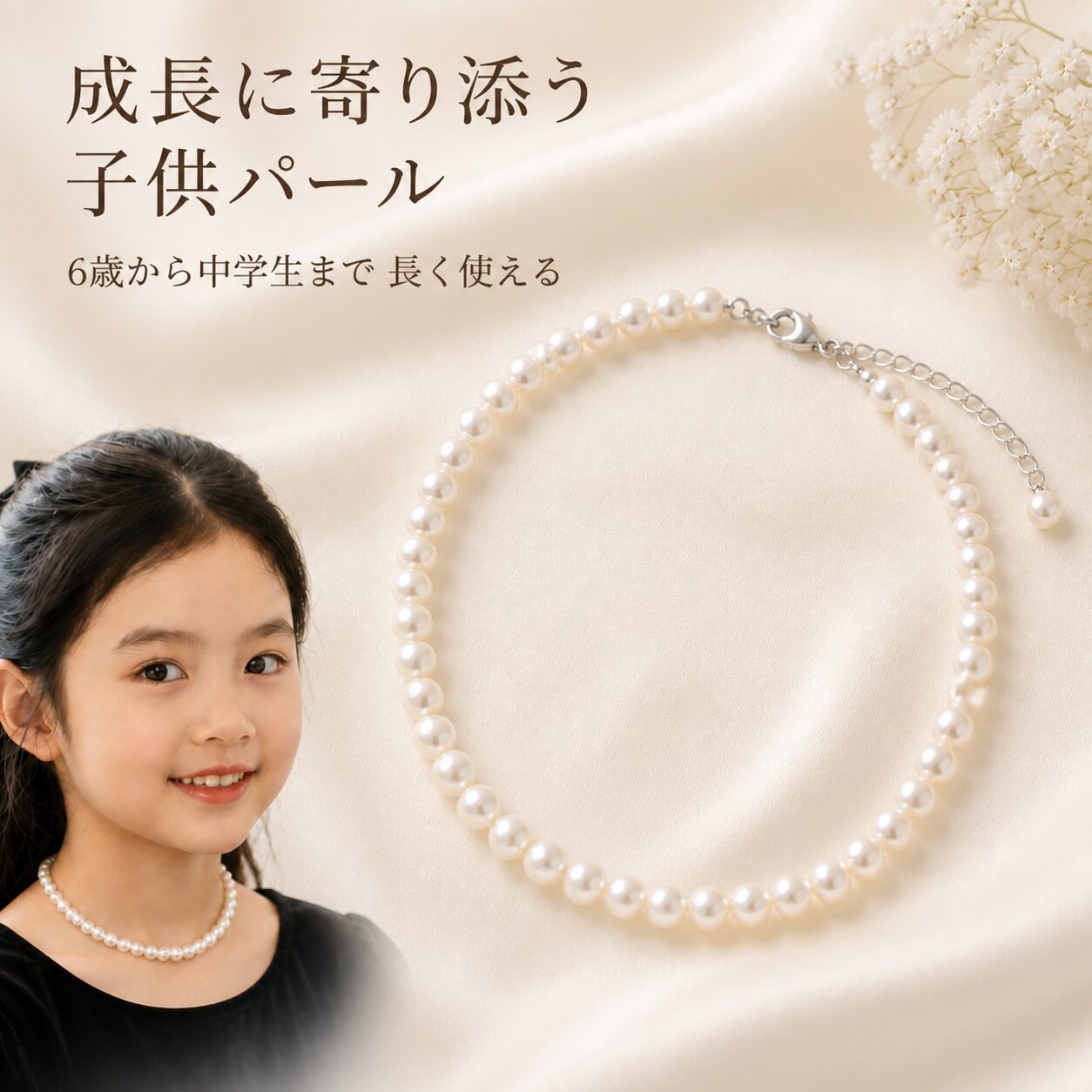 成長に寄り添う子供用パールネックレス
